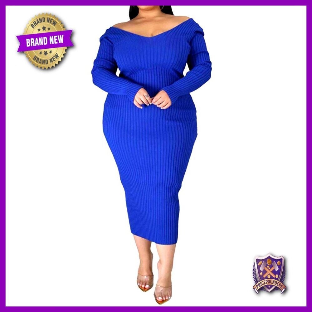 Plus Size Off Shoulder Long Sleeve Bodycon Knit Sweater Dress